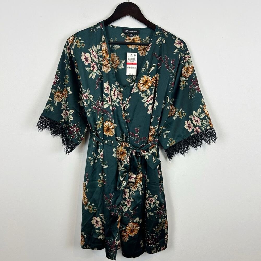 INC International Concepts Deep Green Floral Robe and Chemise Set Size X-Small